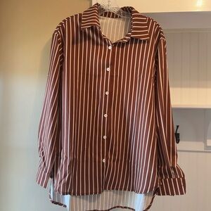 Brown and White Striped Button Down Shirt with Relaxed Fit